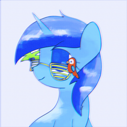 Size: 1280x1280 | Tagged: safe, artist:omelettepony, edit, imported from ponybooru, minuette, pony, unicorn, female, glasses, mare, shutter shades, solo