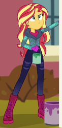 Size: 247x507 | Tagged: safe, imported from derpibooru, screencap, sunset shimmer, equestria girls, equestria girls series, holidays unwrapped, spoiler:eqg series (season 2), blizzard or bust, cropped, female, frown, paint, paint can, solo