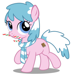 Size: 3440x3580 | Tagged: safe, artist:strategypony, imported from derpibooru, oc, oc only, oc:artabana, earth pony, pony, candy, candy cane, christmas, clothes, earth pony oc, female, filly, food, high res, holiday, mouth hold, scarf, simple background, transparent background