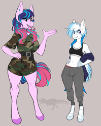 Size: 1880x2360 | Tagged: safe, artist:trexqueen, imported from derpibooru, oc, anthro, earth pony, zebra, clothes, duo, duo female, earth pony oc, female, zebra oc