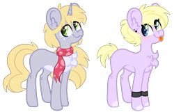 Size: 1198x771 | Tagged: safe, artist:tragedy-kaz, imported from derpibooru, oc, oc only, earth pony, pony, unicorn, :p, base used, chest fluff, clothes, duo, ear fluff, earth pony oc, horn, scarf, simple background, tongue out, transparent background, unicorn oc