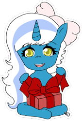 Size: 400x593 | Tagged: safe, artist:adoptishop, imported from derpibooru, oc, oc:fleurbelle, alicorn, alicorn oc, bow, christmas presents, female, hair bow, horn, mare, simple background, solo, transparent background, wings, yellow eyes