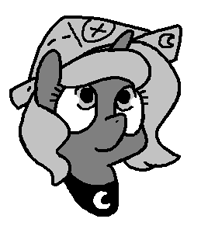 Size: 268x322 | Tagged: safe, artist:sp, imported from derpibooru, princess luna, pony, banned from equestria daily, moonstuck, cartographer's cap, female, filly, grayscale, hat, monochrome, simple background, solo, style emulation, white background, woona, younger