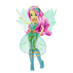 Size: 1000x1000 | Tagged: safe, artist:gihhbloonde, imported from derpibooru, fluttershy, equestria girls, clothes, customized toy, dress, irl, photo, ponied up, simple background, smiling, solo, toy, white background, wings