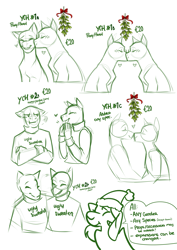Size: 2893x4092 | Tagged: safe, artist:royvdhel-art, imported from derpibooru, oc, oc only, anthro, pony, anthro with ponies, christmas, clothes, commission, crossed arms, hat, holiday, kissing, mistletoe, oc x oc, santa hat, shipping, your character here