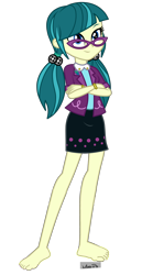 Size: 2000x3600 | Tagged: safe, artist:mixiepie, edit, imported from derpibooru, juniper montage, equestria girls, mirror magic, movie magic, spoiler:eqg specials, barefoot, better version, clothes, crossed arms, cute, feet, glasses, high res, pigtails, simple background, skirt, smiling, solo, toes, transparent background