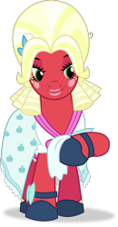 Size: 2500x4823 | Tagged: safe, artist:frownfactory, imported from derpibooru, big macintosh, earth pony, brotherhooves social, blushing, bow, clothes, crossdressing, handkerchief, lipstick, makeup, male, orchard blossom, simple background, skirt, solo, stallion, transparent background, vector, wig