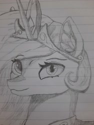 Size: 3000x4000 | Tagged: safe, artist:mrscroup, artist:mustaphatr, imported from derpibooru, princess celestia, alicorn, pony, crown, jewelry, lined paper, regalia, solo, traditional art