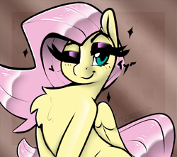 Size: 2248x1984 | Tagged: safe, artist:llametsul, imported from derpibooru, fluttershy, pegasus, pony, bust, chest fluff, eyeshadow, female, fluffy, looking at you, makeup, mare, one eye closed, solo, wink, winking at you