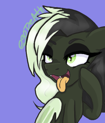 Size: 297x346 | Tagged: safe, artist:egodeath, imported from derpibooru, oc, oc:ego death, bat pony, ahegao, bat pony oc, bat wings, fangs, open mouth, solo, tongue out, two toned mane, wings