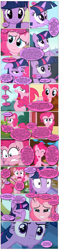 Size: 868x3648 | Tagged: safe, artist:dziadek1990, edit, edited screencap, imported from derpibooru, screencap, pinkie pie, twilight sparkle, a canterlot wedding, the cutie mark chronicles, too many pinkie pies, bipedal, comic, conversation, dialogue, eww, implied roseluck, polish, screencap comic, slice of life, talking, text