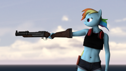 Size: 3840x2160 | Tagged: safe, artist:coolc, imported from derpibooru, rainbow dash, anthro, 3d, black lagoon, grenade launcher, gun, high res, m79, revy, solo, source filmmaker, weapon