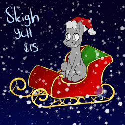 Size: 1440x1439 | Tagged: safe, artist:bluemoon, imported from derpibooru, oc, oc only, pony, advertisement, christmas, commission, commission info, hat, hearths warming, holiday, santa hat, sleigh, snow, solo, ych example, your character here