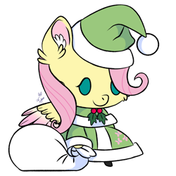 Size: 1804x1804 | Tagged: artist needed, source needed, safe, imported from derpibooru, fluttershy, pegasus, christmas, clothes, costume, holiday, padoru, santa costume, simple background, solo, white background