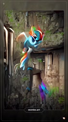 Size: 1080x1920 | Tagged: safe, generator:artflow.ai, generator:wombo.art, imported from derpibooru, part of a set, abstract art, ai content, ai generated, alternate character interpretation, cubism, framed picture, implied rainbow dash, modern art, pillar, plant, plants, surreal, url, watermark