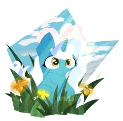 Size: 1280x1258 | Tagged: safe, artist:drylighting, imported from derpibooru, oc, oc:fleurbelle, alicorn, dragonfly, insect, alicorn oc, cloud, female, grass, horn, mare, simple background, sky, solo, transparent background, wings, yellow eyes