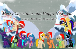 Size: 2970x1902 | Tagged: safe, anonymous artist, derpibooru exclusive, imported from derpibooru, gummy, izzy moonbow, mare do well, rainbow dash, oc, oc:astral brilliance, oc:filly anon, oc:peppermint swirl, earth pony, pegasus, pony, unicorn, christmas, clothes, female, filly, g5, hat, holiday, my little pony: a new generation, ponified, santa hat, scarf, snow, text, the man they call ghost, true capitalist radio, winter