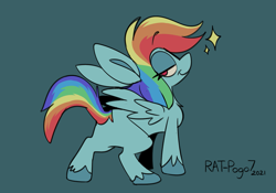 Size: 1547x1080 | Tagged: safe, artist:rat-pogo7, imported from derpibooru, rainbow dash, pegasus, pony, fanart, female, looking back, rear view, solo