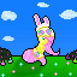 Size: 832x832 | Tagged: safe, artist:mariothepixelarter, imported from derpibooru, fluttershy, pegasus, pony, bunny ears, easter, easter egg, female, holiday, mare, pixel art, sitting, solo