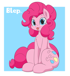 Size: 951x1029 | Tagged: safe, artist:dendollae, imported from derpibooru, pinkie pie, earth pony, pony, :p, cute, female, looking at you, mare, sitting, smiling, solo, tongue out