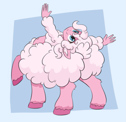 Size: 943x915 | Tagged: safe, artist:dendollae, imported from derpibooru, pinkie pie, anthro, centaur, taur, anthro centaur, backbend, belly button, centaur pie, centaurified, ear fluff, fluffy, raised hoof, smiling, solo, species swap, unshorn fetlocks