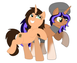 Size: 1947x1603 | Tagged: safe, artist:lynnthenerdkitty, imported from derpibooru, oc, oc only, oc:aurora gleam, oc:small brooke, pony, unicorn, derpibooru community collaboration, 2022 community collab, simple background, transparent background