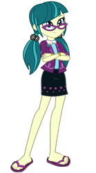Size: 2000x3600 | Tagged: safe, artist:mixiepie, edit, imported from derpibooru, juniper montage, equestria girls, mirror magic, movie magic, spoiler:eqg specials, clothes, crossed arms, cute, feet, female, flip-flops, glasses, high res, pigtails, simple background, skirt, solo, transparent background, vector