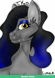 Size: 756x1064 | Tagged: safe, artist:teonnakatztkgs, imported from derpibooru, oc, oc only, earth pony, pony, bust, earth pony oc, ethereal mane, female, makeup, mare, simple background, smiling, solo, starry mane, white background