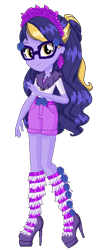 Size: 228x576 | Tagged: safe, artist:gihhbloonde, imported from derpibooru, oc, oc only, oc:sci bella, equestria girls, base used, clothes, eyelashes, female, glasses, high heels, shoes, shorts, simple background, smiling, solo, transparent background