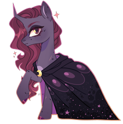 Size: 2031x2038 | Tagged: safe, artist:teaneey, artist:teepew, imported from derpibooru, oc, oc only, pony, unicorn, base used, cloak, clothes, female, high res, horn, mare, offspring, parent:king sombra, parent:princess luna, parents:lumbra, raised hoof, simple background, solo, transparent background, unicorn oc