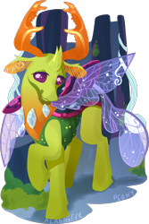 Size: 1598x2390 | Tagged: safe, alternate version, artist:alabasterpeony, imported from derpibooru, thorax, changedling, changeling, commission, king thorax, male, raised hoof, simple background, solo, transparent background