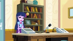 Size: 1904x1064 | Tagged: safe, imported from derpibooru, screencap, twilight sparkle, equestria girls, equestria girls (movie), celestia's office, desk, solo