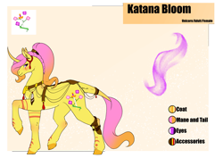 Size: 4961x3508 | Tagged: safe, artist:oneiria-fylakas, imported from derpibooru, oc, oc only, oc:katana bloom, pony, unicorn, female, mare, reference sheet, solo