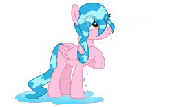 Size: 1920x1200 | Tagged: safe, artist:nitlynjane, imported from derpibooru, oc, oc:waterfries, pegasus, :c, absurd, autodesk sketchbook, drop, frown, implied rainbow dash, looking at something, orange eyes, simple background, solo, transparent background, transparent hair, water, waterdrop, wet, wet mane