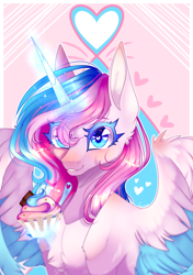 Size: 2760x3920 | Tagged: safe, artist:honeybbear, imported from derpibooru, oc, oc only, alicorn, pony, cupcake, female, food, heart, high res, magic, mare, solo