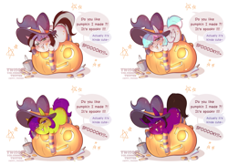 Size: 6964x5040 | Tagged: safe, artist:twisoft, imported from twibooru, oc, oc only, pony, commission, dialogue, halloween, halloween 2021, hat, holiday, image, offscreen character, png, pumpkin, witch hat, ych result