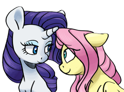 Size: 1280x958 | Tagged: safe, artist:chub-wub, edit, editor:unofficial edits thread, imported from ponybooru, fluttershy, rarity, pegasus, pony, unicorn, bust, duo, eye contact, female, friends, looking at each other, mare, simple background, smiling, smiling at each other, transparent background