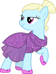 Size: 4480x5931 | Tagged: safe, artist:lincolnbrewsterfan, derpibooru exclusive, imported from derpibooru, mesh scarf, earth pony, pony, rarity takes manehattan, .svg available, absurd resolution, background pony, clothes, dress, female, hoof shoes, inverted mouth, lidded eyes, looking back, mare, model, raised hoof, shoes, simple background, skirt, smiling, solo, svg, translucent, transparent background, vector
