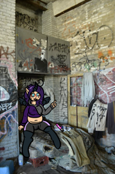 Size: 663x1000 | Tagged: safe, artist:lazerblues, imported from derpibooru, oc, oc only, oc:mal, anthro, satyr, clothes, compression shorts, dildo, floating wings, furry, hoodie, horn, sex toy, solo, wings