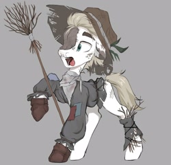 Size: 1600x1535 | Tagged: safe, artist:sofiko-ko, imported from derpibooru, oc, oc only, earth pony, pony, clothes, costume, gray background, halloween, halloween costume, scarecrow, simple background, solo