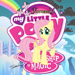 Size: 2500x2500 | Tagged: safe, artist:memprices, imported from derpibooru, fluttershy, pegasus, pony, avatar, cloudsdale, cute, daaaaaaaaaaaw, high res, my little pony logo, rainbow, shyabetes, solo, vector