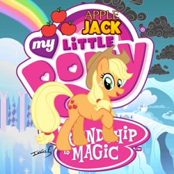Size: 2500x2500 | Tagged: safe, artist:memprices, imported from derpibooru, applejack, earth pony, pony, avatar, cloudsdale, high res, my little pony logo, rainbow, solo, vector