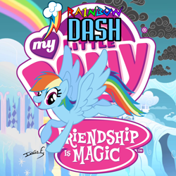 Size: 2500x2500 | Tagged: safe, artist:memprices, imported from derpibooru, rainbow dash, pegasus, pony, avatar, cloudsdale, high res, my little pony logo, rainbow, solo, spread wings, vector