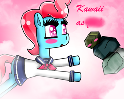 Size: 1198x963 | Tagged: safe, artist:polishcrossoverfan, imported from derpibooru, cup cake, rocky, earth pony, pony, blush sticker, blushing, clothes, crack shipping, female, mare, sailor uniform, shipping, uniform