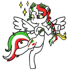 Size: 998x984 | Tagged: safe, artist:polishcrossoverfan, imported from derpibooru, pegasus, pony, bipedal, braid, italy, laurel wreath, nation ponies, one eye closed, ponified, simple background, solo, transparent background