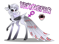 Size: 2263x1678 | Tagged: safe, artist:enifersuch, imported from derpibooru, oc, oc only, oc:yennefer, pegasus, pony, black sclera, fangs, female, mare, pegasus oc, raised hoof, simple background, solo, transparent background