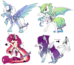 Size: 2048x1814 | Tagged: safe, artist:beamybutt, imported from derpibooru, oc, oc only, bat pony, pegasus, pony, unicorn, bat pony oc, bat wings, collaboration, ear fluff, horn, pegasus oc, rearing, simple background, transparent background, unicorn oc, wings