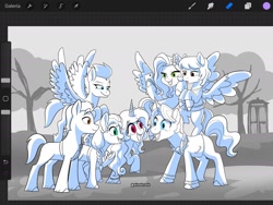 Size: 1941x1456 | Tagged: safe, artist:alinabr00k, imported from derpibooru, hitch trailblazer, izzy moonbow, pipp petals, sunny starscout, zipp storm, earth pony, pegasus, pony, unicorn, adorapipp, adorazipp, adric, cute, doctor who, fifth doctor, g5, mane five (g5), my little pony: a new generation, peter davison, royal sisters (g5), siblings, sisters, tardis