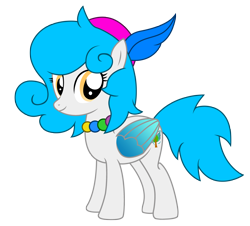 Size: 3462x3125 | Tagged: safe, artist:third uncle, derpibooru exclusive, imported from derpibooru, oc, oc only, oc:lin xue, pegasus, pony, derpibooru community collaboration, 2022 community collab, blue mane, blue tail, colored wings, female, folded wings, full body, gradient wings, hat, high res, jewelry, mare, necklace, pegasus oc, simple background, smiling, solo, standing, tail, transparent background, wings, yellow eyes