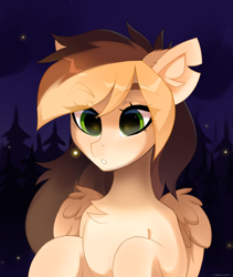 Size: 1600x1900 | Tagged: safe, alternate version, artist:zlatavector, imported from derpibooru, oc, oc only, oc:astra, firefly (insect), insect, pegasus, pony, commission, female, forest, mare, night, solo